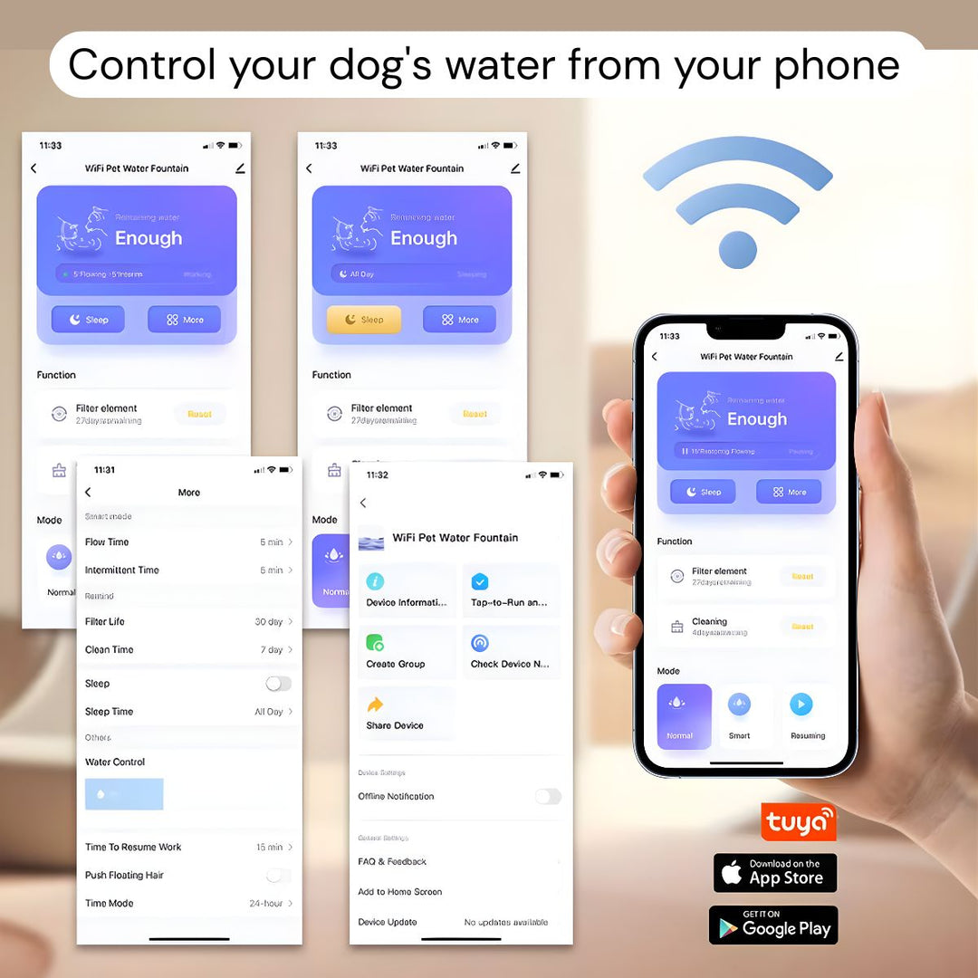 PureFlow Pro | Everything in the PureFlow, plus remote control: scheduling, water level alerts, cleaning reminders.