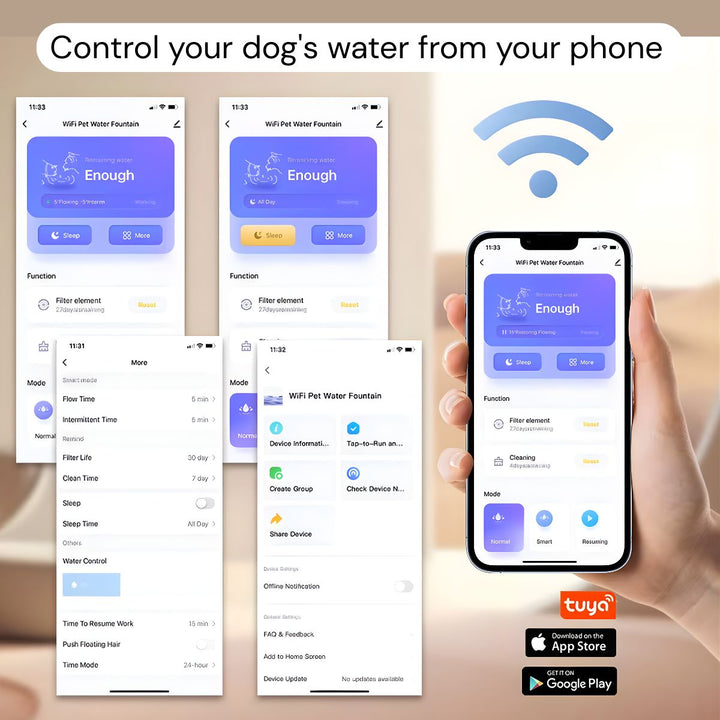 PureFlow Pro | Everything in the PureFlow, plus remote control: scheduling, water level alerts, cleaning reminders.